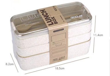 3 Compartment Lunch Box Leak Proof Bento Container for Office School and Travel-Beige