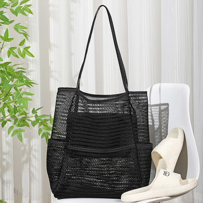 Beach Mesh Tote Bag Womens Shoulder Handbag Grocery Bag Black