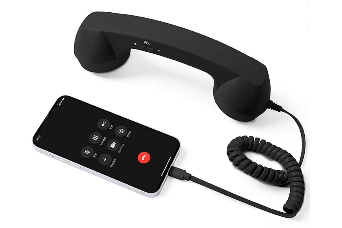 Retro Wired Handheld Telephone Handset with Microphone for Smartphones PC-Black