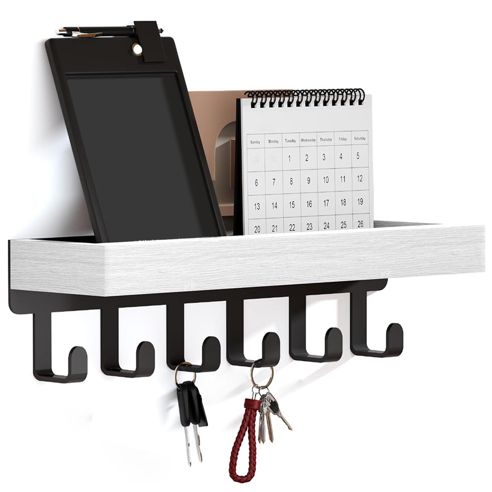 Wall Key Holder with Shelf Wooden Key Rack for Entryway Home-White