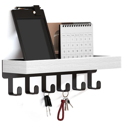 Wall Key Holder with Shelf Wooden Key Rack for Entryway Home-White