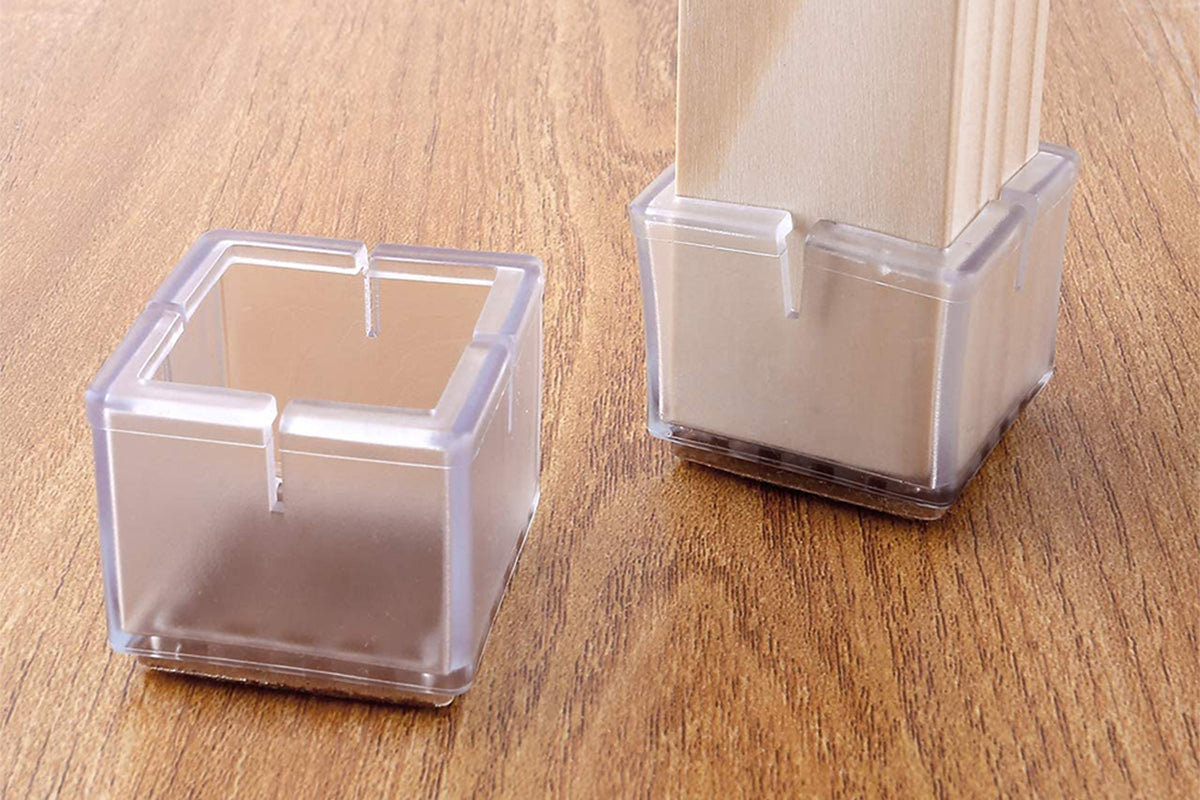 32Pcs Chair Leg Floor Protectors Silicone Soft Square Round Covers Felt Bottom Silicone Pads with Glide Pads-Square