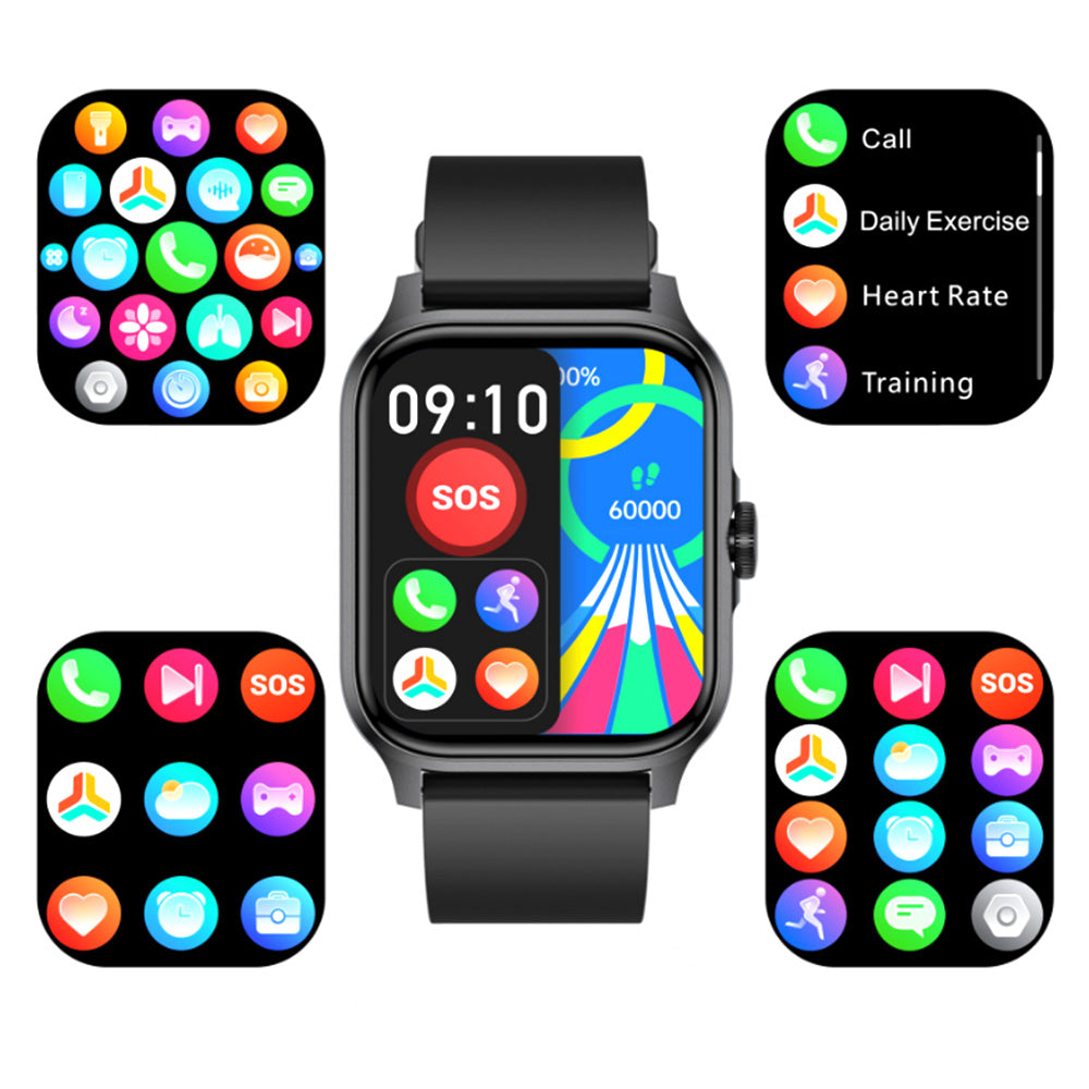 Bluetooth Smart Watch 1.85in HD Fitness Watch with 100+ Sports Modes Heart Rate Sleep Monitor for iOS Android Black