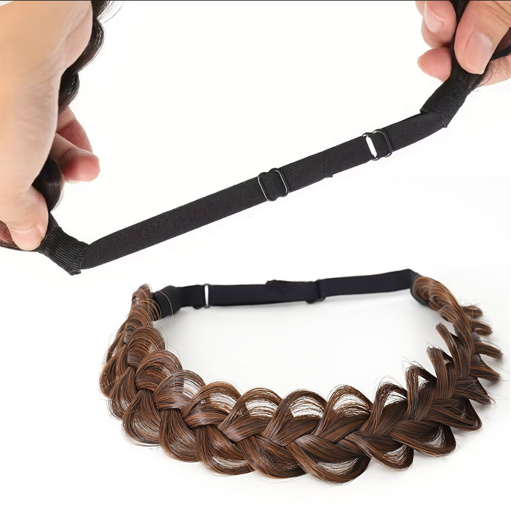 Plaited Headband Adjustable Stretch Hairpiece Hair Extension Headband For Women-Brown