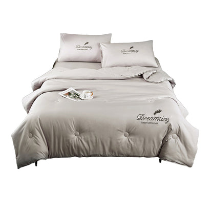 4 Pieces Set Summer Cool Feeling Bedding Set Air Conditioning Comfy Comforter Pillowcase Bed Sheet Light Grey