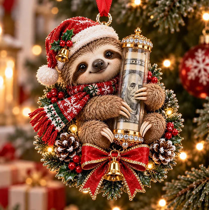 5 Piece Christmas Cash Holder Animal Ornaments with Clear Money Tubes