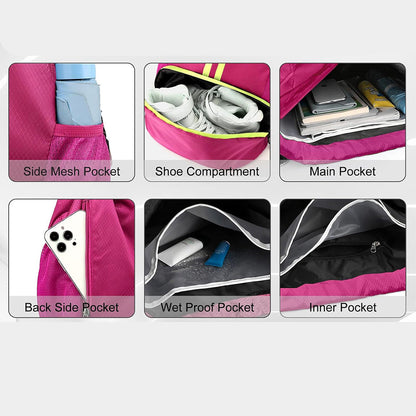 Water Resistant Drawstring Backpack Sports Gym Sackpack with Shoe Compartment Rose Red
