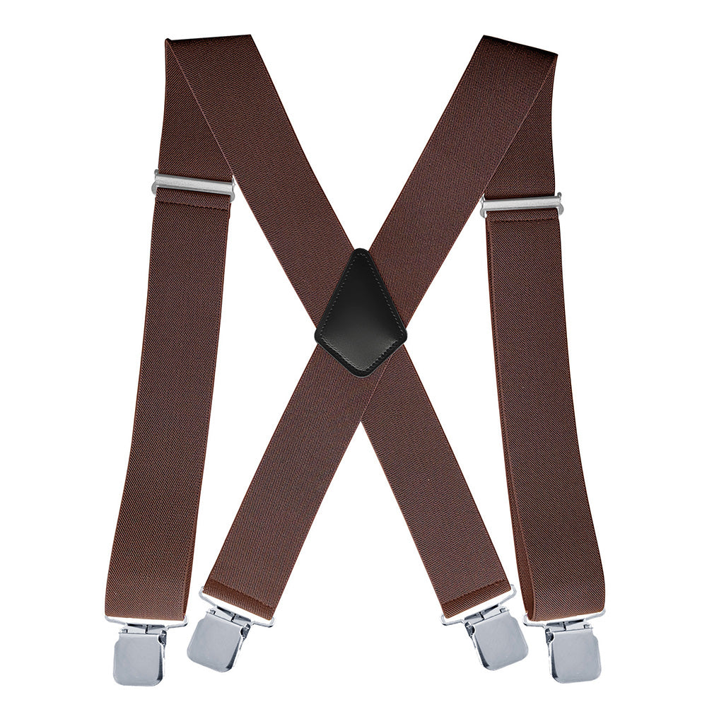 Mens X Back Elastic Suspenders with 4 Metal Clips - Coffee