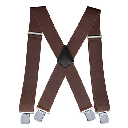 Mens X Back Elastic Suspenders with 4 Metal Clips - Coffee