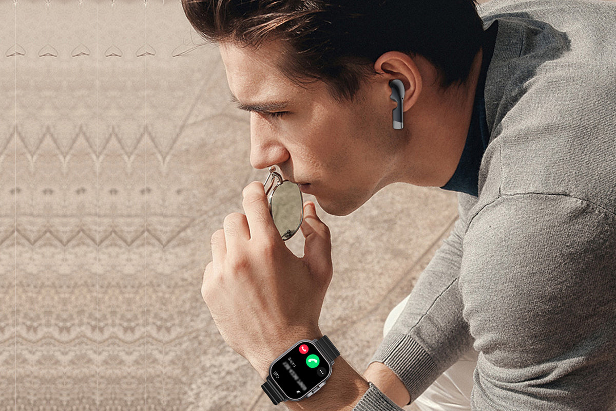 Smart Watch with Earbuds 2 in 1 Smart Call Watch with Bluetooth Headphones 2.01-Inch Heart Rate Sleep Monitoring Fitness Tracker-Black