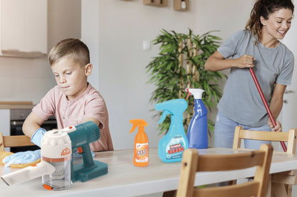 3-in-1 Kids Vacuum Cleaner Toy with Lights Sounds Pretend Role Play House Cleaning Set