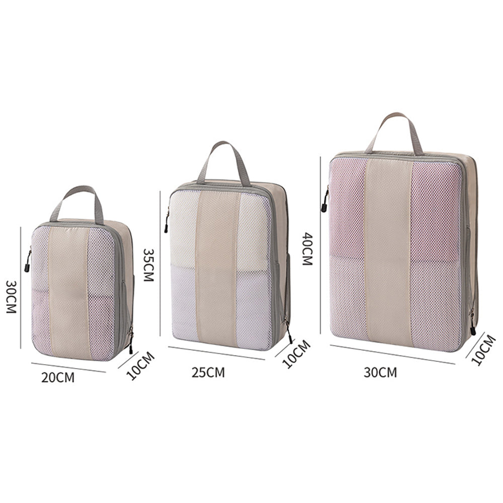 3Pcs Compression Packing Cubes for Travel Lightweight Storage Bags Set-Beige
