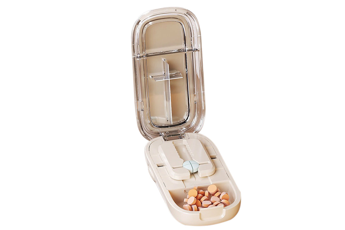 Pill Cutter Pill Splitter for Small and Tiny Pills 1/4 Adjustable Pill Organizer-Beige