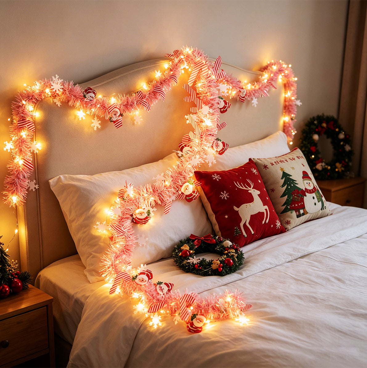 2 Pack Christmas LED String Lights LEDs Battery Powered Garland - Pink