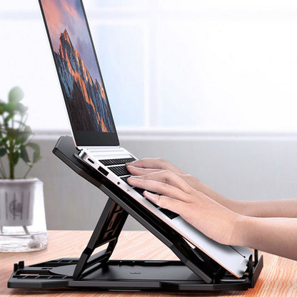 2 in 1 Adjustable Laptop Stand with Phone Holder Foldable Cooling Computer Stand Black