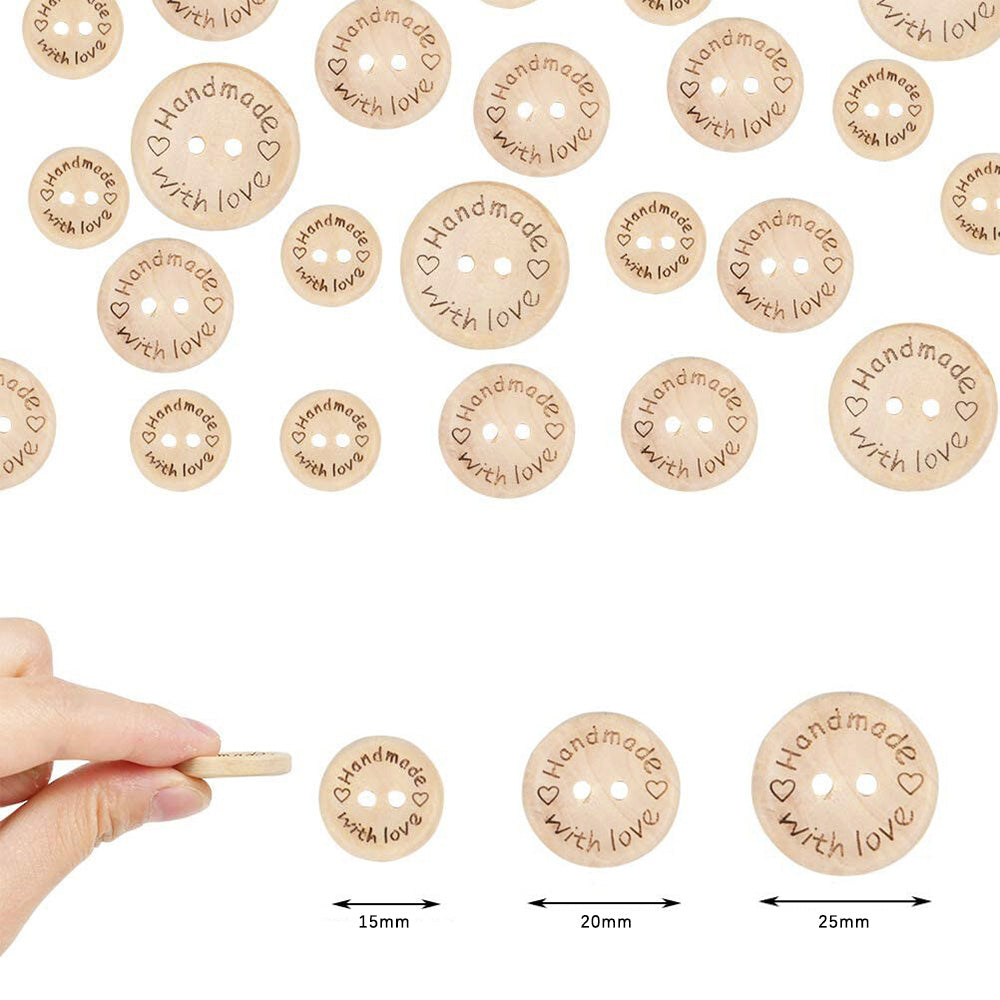 100 PCS Cute Engineered Wooden Buttons Round Shape Buttons for Sewing DIY
