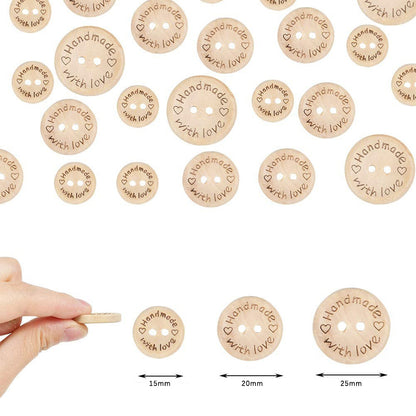 100 PCS Cute Engineered Wooden Buttons Round Shape Buttons for Sewing DIY