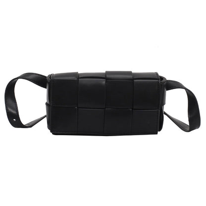 PU Leather Woven Style Crossbody Bag Small Shoulder Fanny Pack for Women Black
