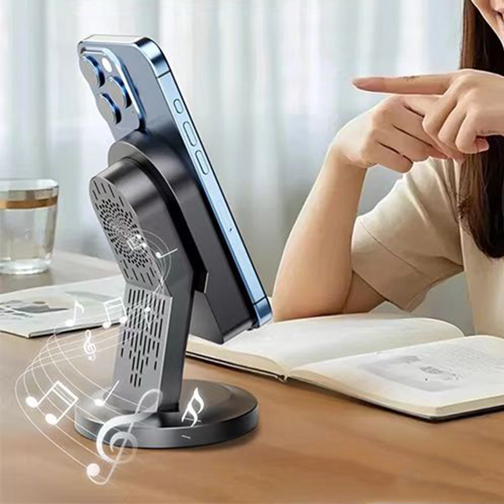 3-in-1 Wireless Induction Speaker with Phone Stand-Black