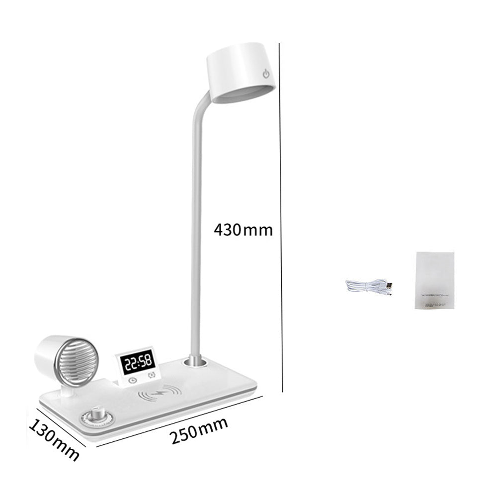 4 in 1 LED Desk Lamp with Wireless Charger Bluetooth Speaker and Alarm Clock-White
