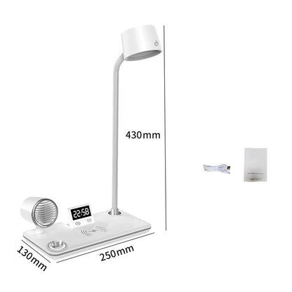 4 in 1 LED Desk Lamp with Wireless Charger Bluetooth Speaker and Alarm Clock-White
