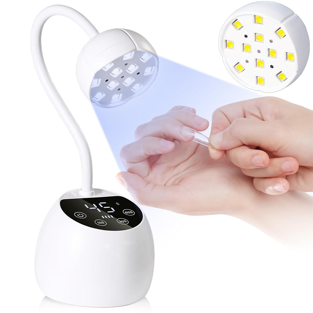 UV LED Nail Lamp Mini Cordless Gel Dryer With Adjustable Gooseneck For Gel Nails White