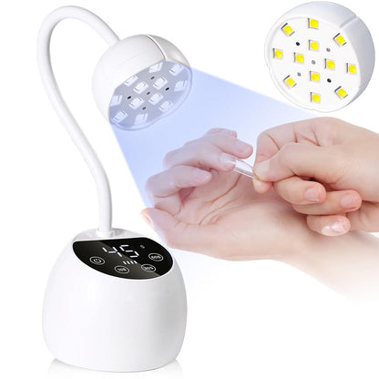 UV LED Nail Lamp Mini Cordless Gel Dryer With Adjustable Gooseneck For Gel Nails White