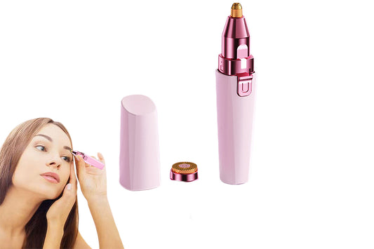 Women Facial Hair Removal 2 in 1 Rechargeable Eyebrow Trimmer Face Shaver with Light -Pink