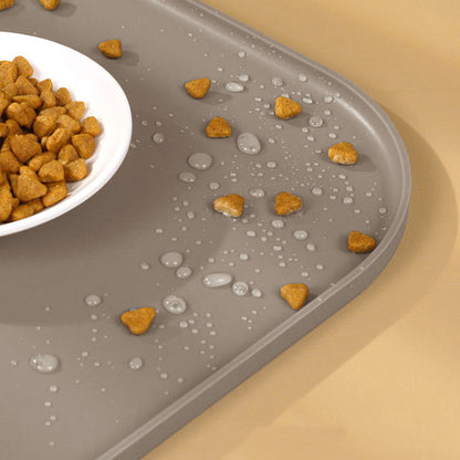 Silicone Pet Feeding Mat Raised Edge Anti-Spill Washable Non-Slip Placemat-Beige
