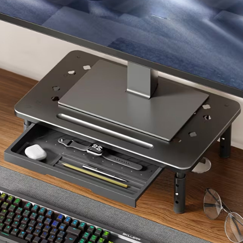 Adjustable Monitor Stand Riser with Drawer Storage Metal Desk Organizer