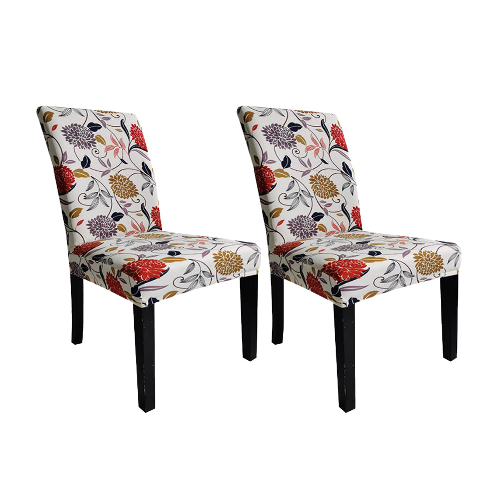 2Pcs Printed Stretchable Dining Chair Slipcover Washable Removable Chair Covers-Black