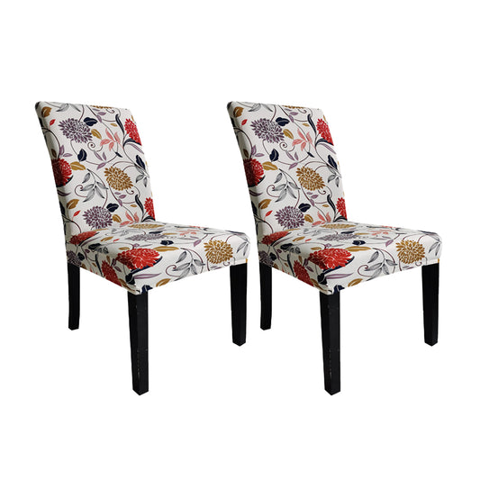 2Pcs Printed Stretchable Dining Chair Slipcover Washable Removable Chair Covers-Black