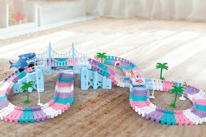 194PCS Race Track Toys Unicorn and Shark Flexible Race Track for Lovely Ages 4-8