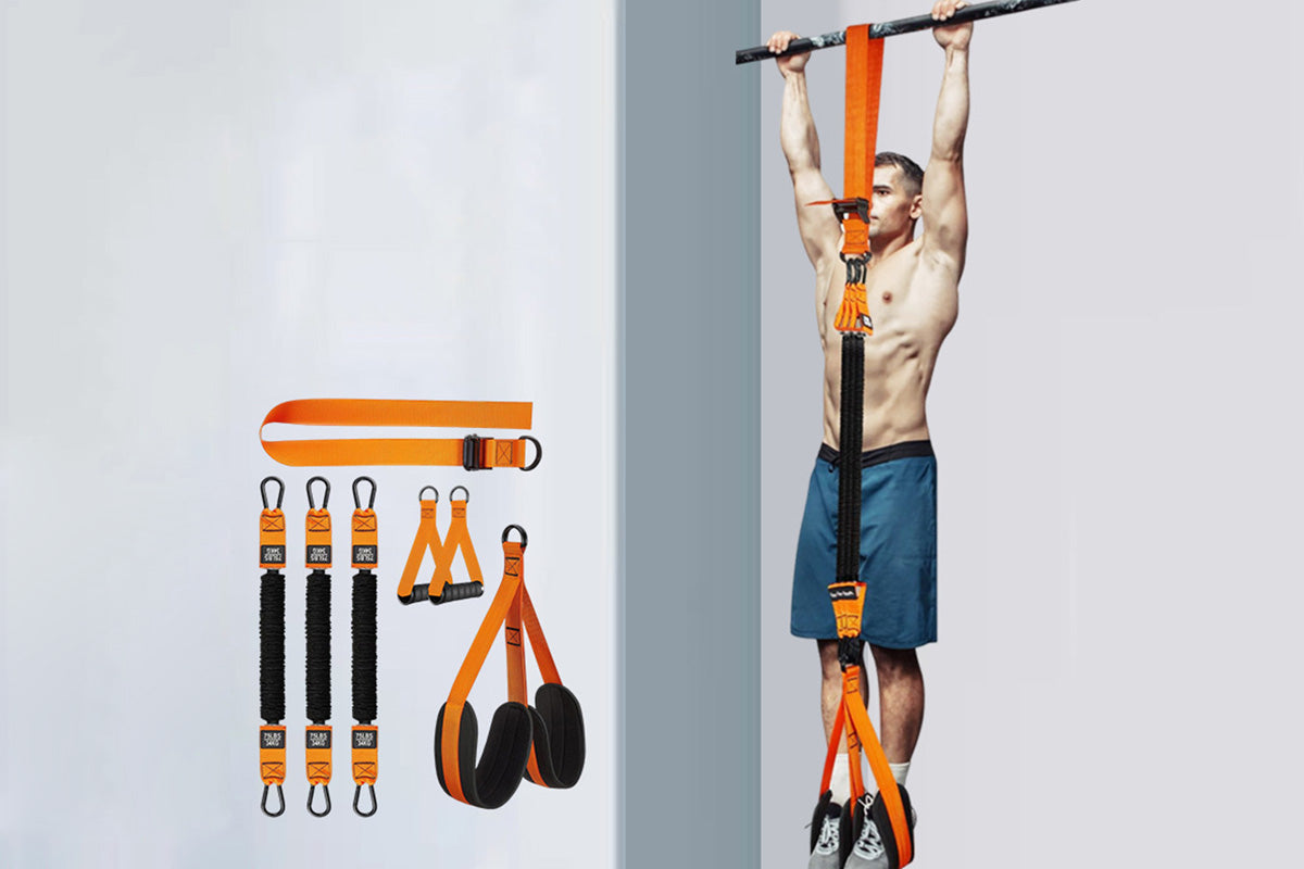 7Pcs Set Pull Up Assistance Bands with Adjustable Resistance Foot Rest for Strength Training-Orange