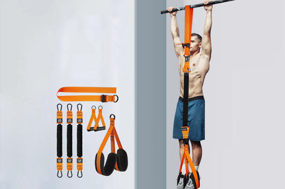 7Pcs Set Pull Up Assistance Bands with Adjustable Resistance Foot Rest for Strength Training-Orange