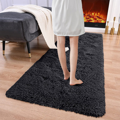 Non Slip Floor Mats Long Bedroom Rugs Fluffy Floor Mat Black