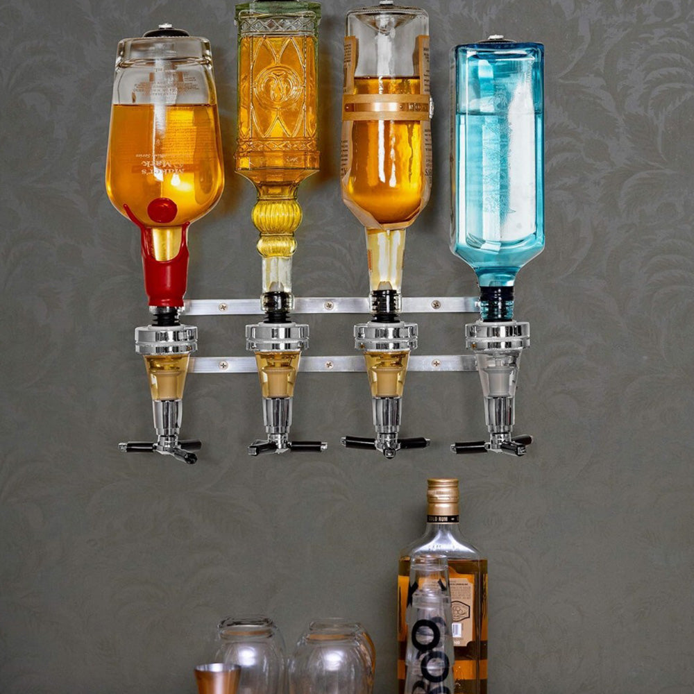 4-Bottle Wall-Mounted Wine Rack and Dispenser for Kitchen or Bar