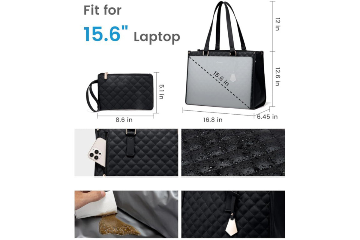 2-in-1 Tote Bag with Insulated Lunch Compartment and Wallet-Black