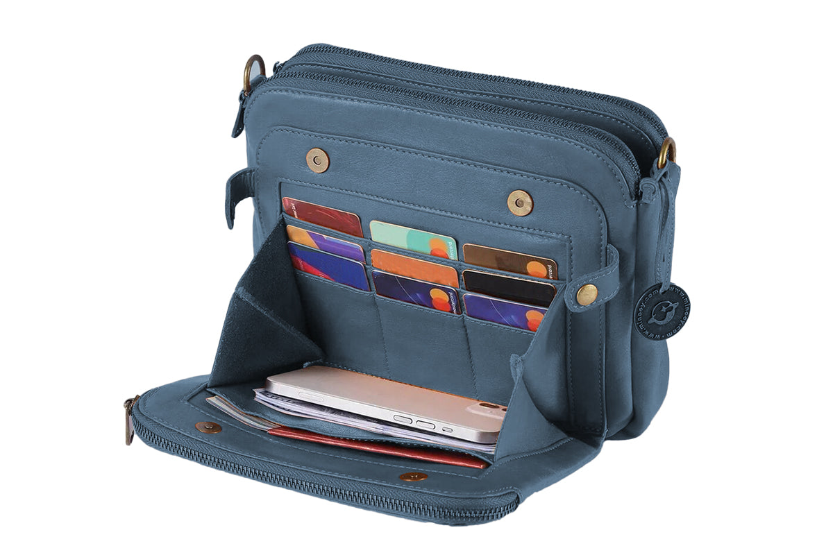 Soft Trendy Three Layer PU Leather Crossbody Purse Shoulder Bag Handbags-Blue