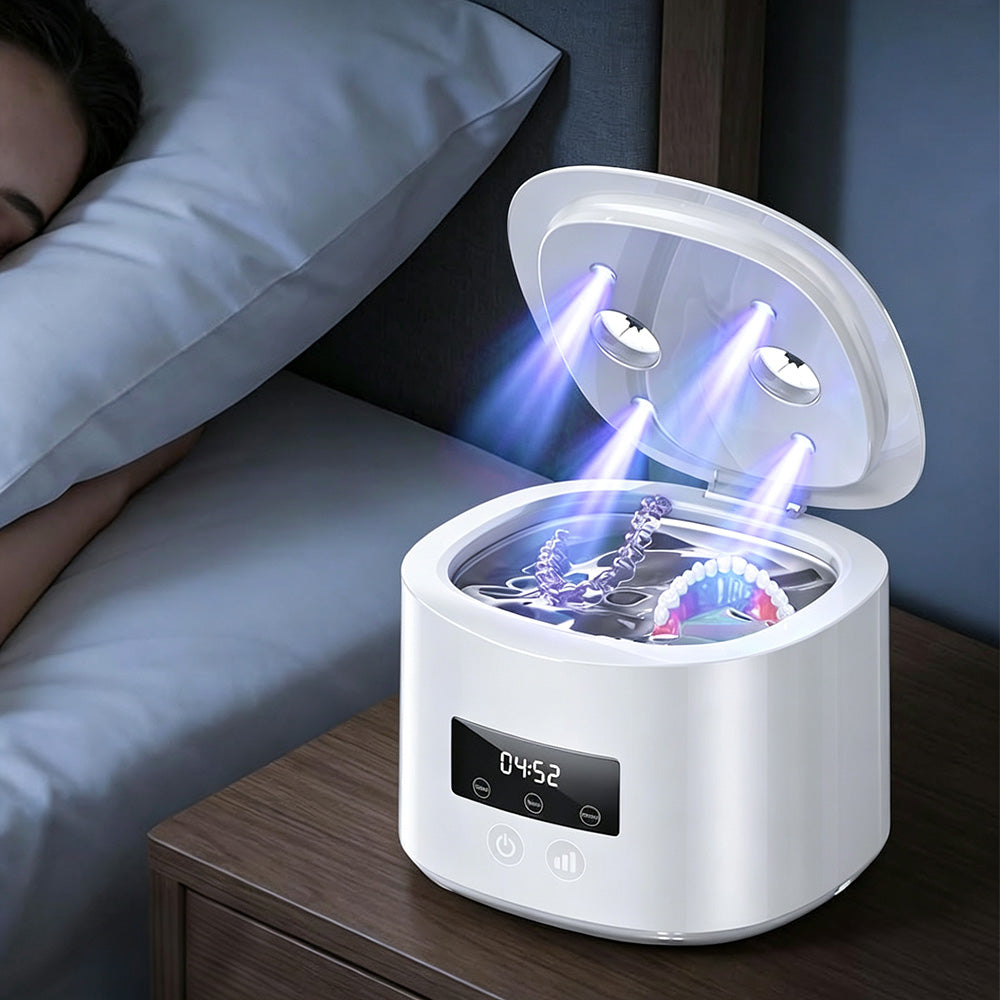 55kHz 350ml Ultrasonic Cleaner with Blue Light 3 Modes - White