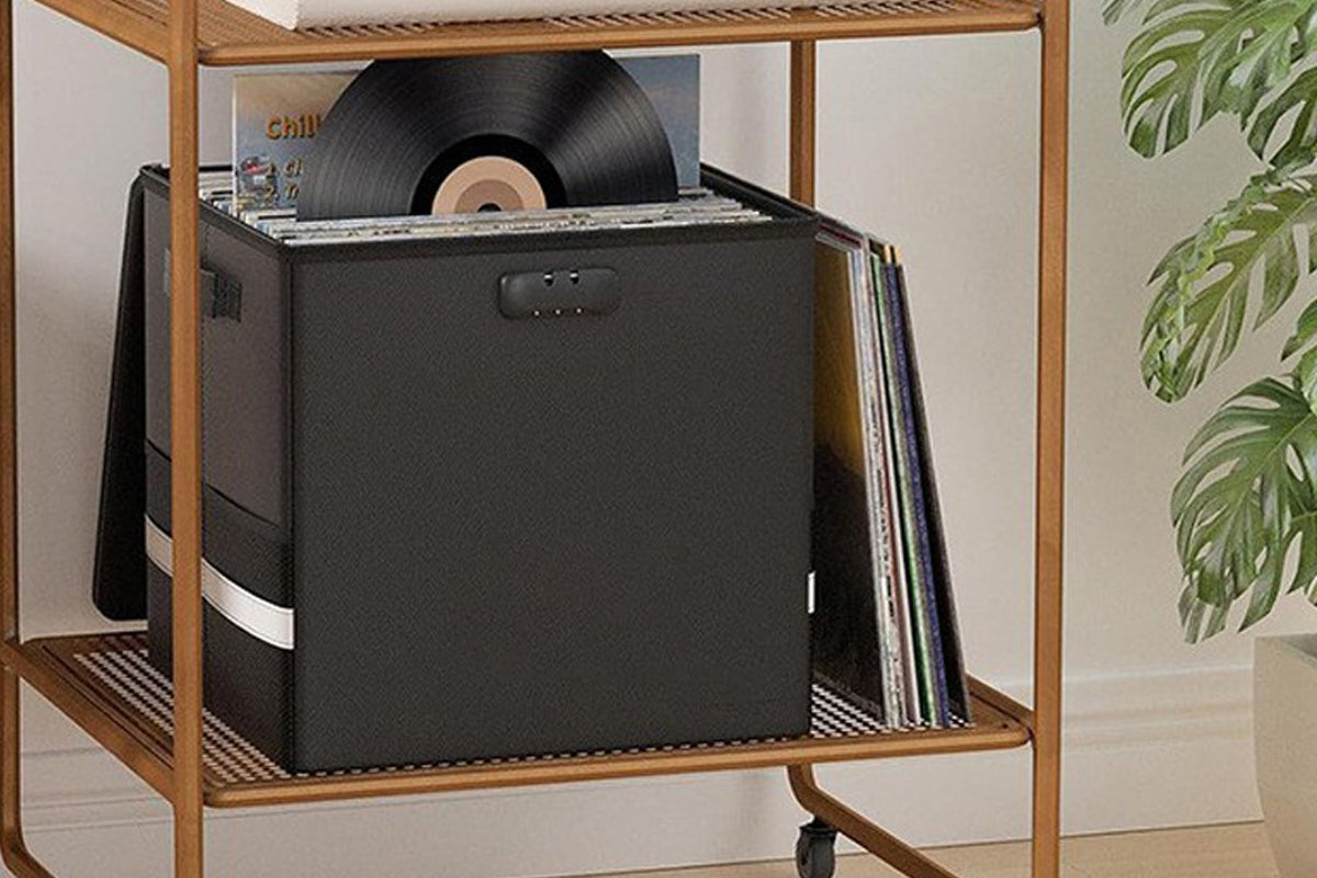 Vinyl Record Storage with Lock Fireproof Waterproof Organizer for 150 Records