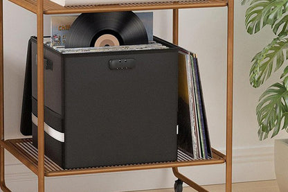 Vinyl Record Storage with Lock Fireproof Waterproof Organizer for 150 Records