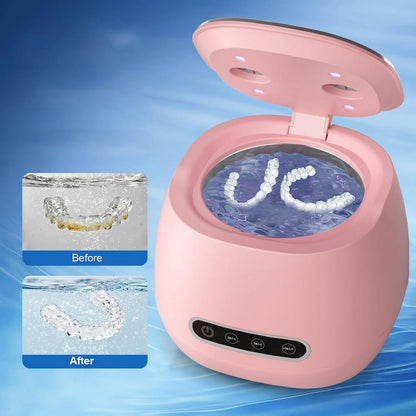 Ultrasonic Retainer Cleaner with UV Sterilizer 45kHz Denture Cleaner Machine-Pink