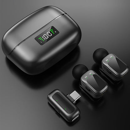 Dual Sender Mini Wireless Lavalier Mic with USB C Lightning Adapters