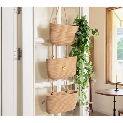 Over the Door Hanging Organizer Bag Detachable 3-Tier Hanging Wall Basket