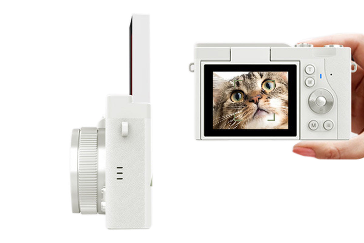 4K Digital Camera 64MP Vlogging Camera with 180-degree Flip Screen 16X Digital Zoom -White Color
