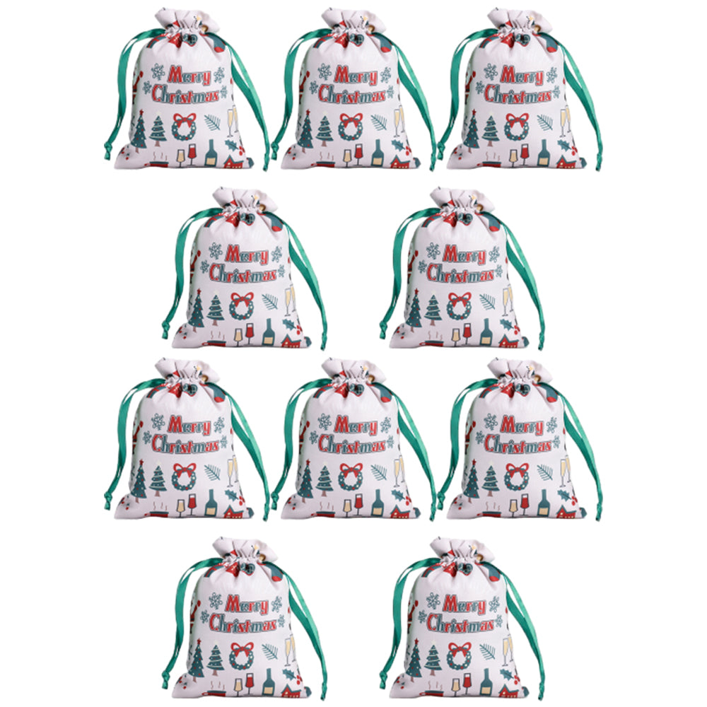 10Pcs Christmas Drawstring Storage Bags Xmas Holiday Wrapping Sacks Style 4