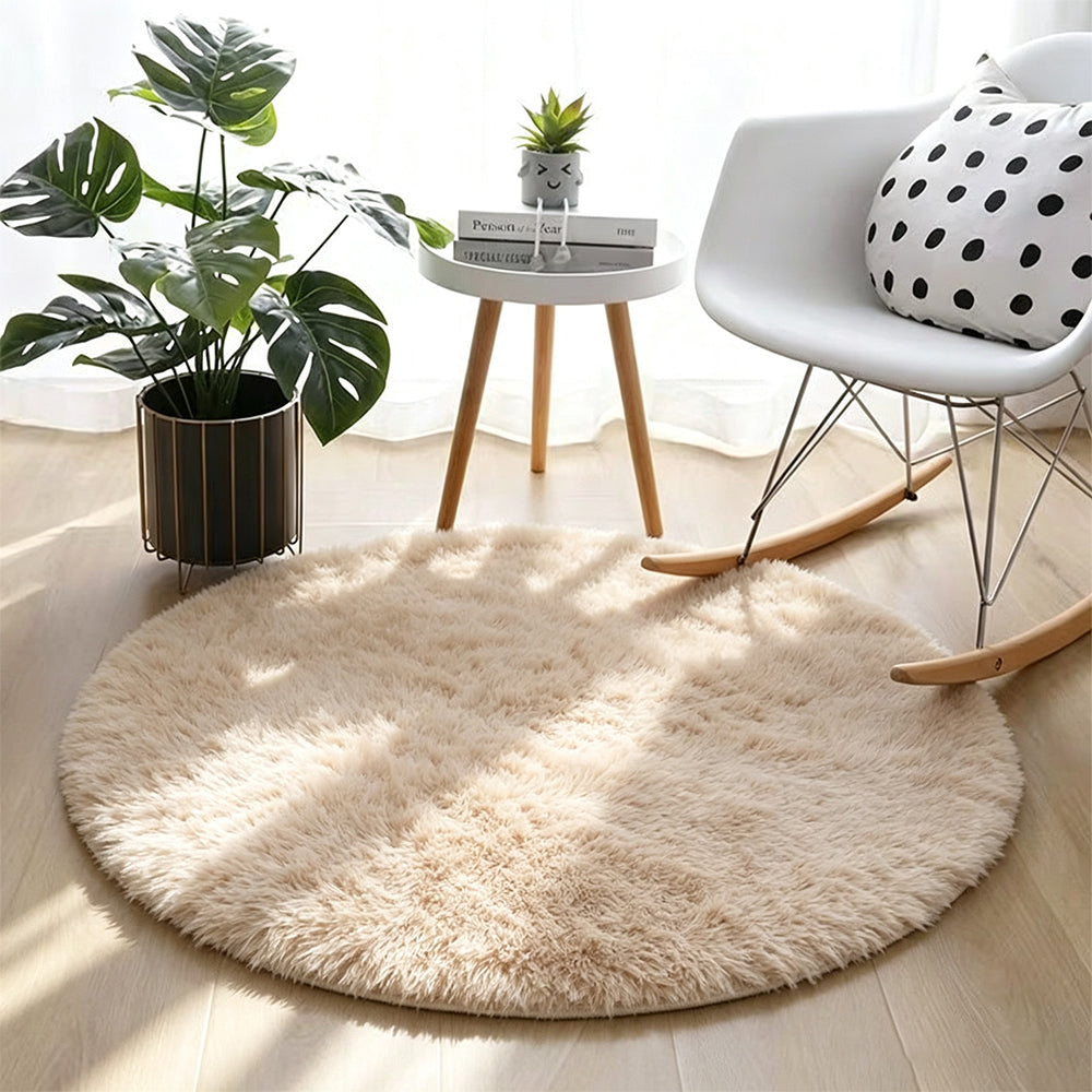 Round Plush Area Rug Soft Fluffy Non Slip Carpet-Camel