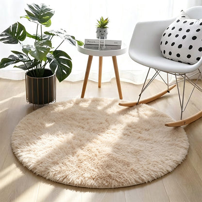 Round Plush Area Rug Soft Fluffy Non Slip Carpet-Camel