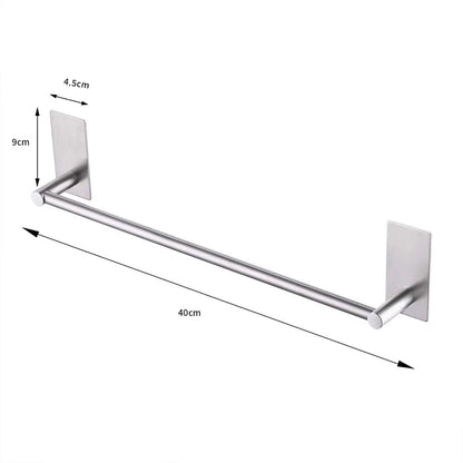 2Pcs Stainless Steel Self-Adhesive Towel Rack for Bathroom No Drilling Required-Silver